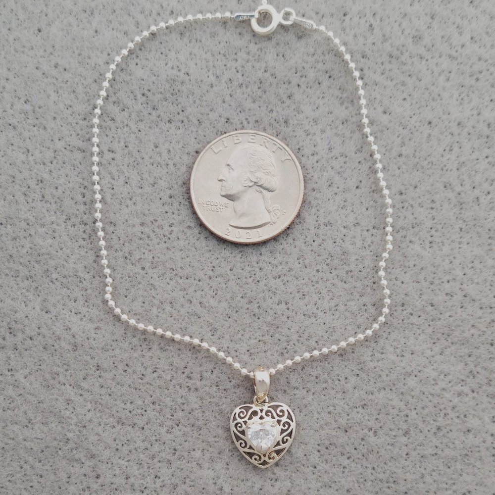 Anklet 925 Sterling Silver Chain and Heart Charm